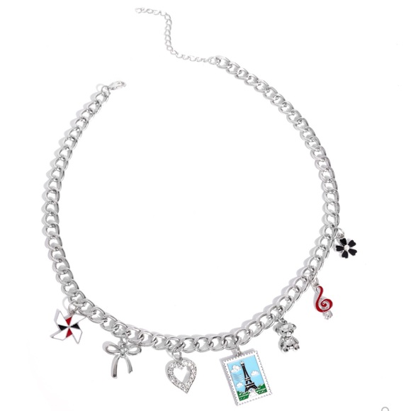 NWT Silver Paris Charm Necklace & Earrings Set - Picture 4 of 5